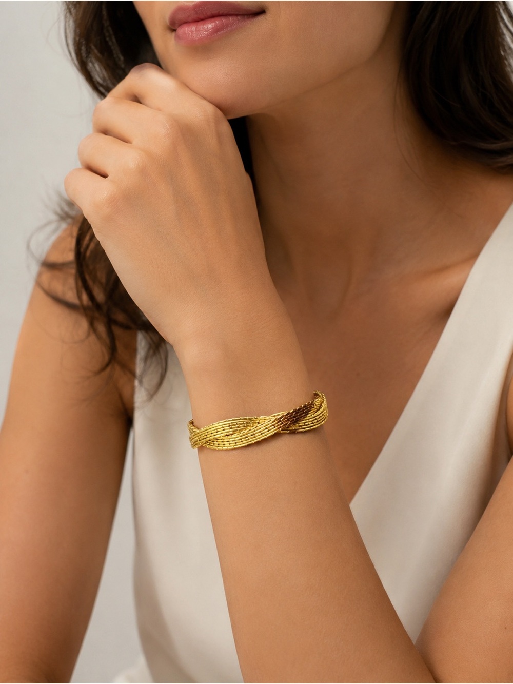 Vintage Monet Braided Gold Tone Braided Bracelet